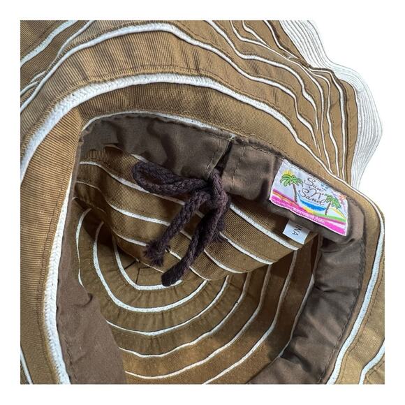 Vintage Fabric Polka Dot Brown Beige Wide-Brimmed SunHat wire edges to adjust OS main image 12